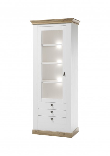 Vitrinenelement "Côte d’Azur", Pinie weiß/Wotan Eiche NB, 82 x 204 x 44 cm, Schrank, Wohnzimmer