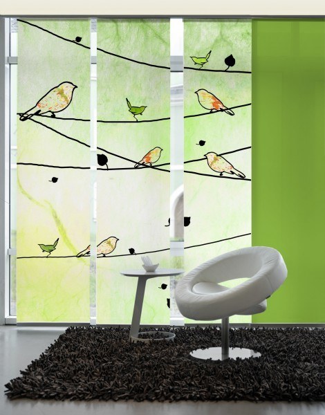 3-teiliger Flächen-Schiebevorhang Emotion Textiles crazy birds green 180 x 260 cm