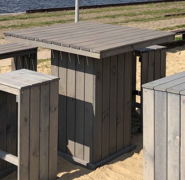 Sitzgarnitur "Schweden I", Kiefer grau, 4 Bänke + 1 Tisch, Gartengarnitur, Strandbar, Garten