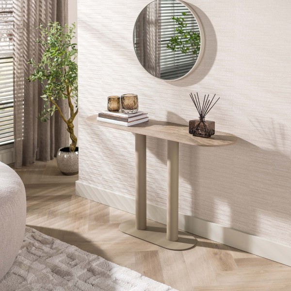 Konsolentisch „Lisiko“ – 3D-Keramik in Travertinoptik, Sand-Beige
