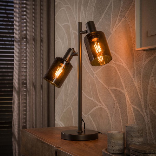 Tischleuchte „Nelia Duo“ – 2-flammig, Glas & Metall, Sienna Braun