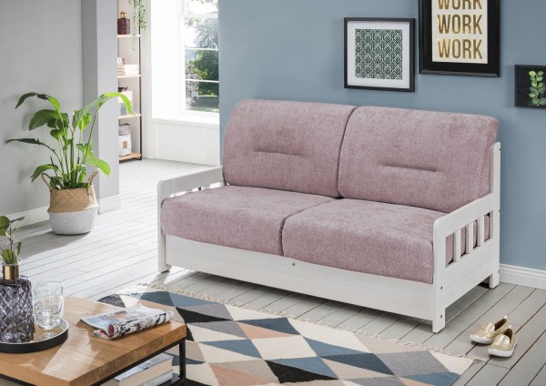 Sofa "Vague" Weiß Rosa 154 x 88 x 90 cm (B/H/T) 2-Sitzer mit Liegefunktion Schlafsofa