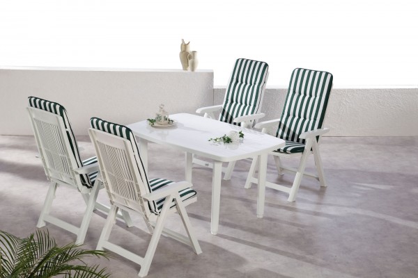 Gartengruppe "Pina" 9-tlg. weiß Tisch 4xKlappsessel inkl. Auflage Essgruppe Gartenset Diningset