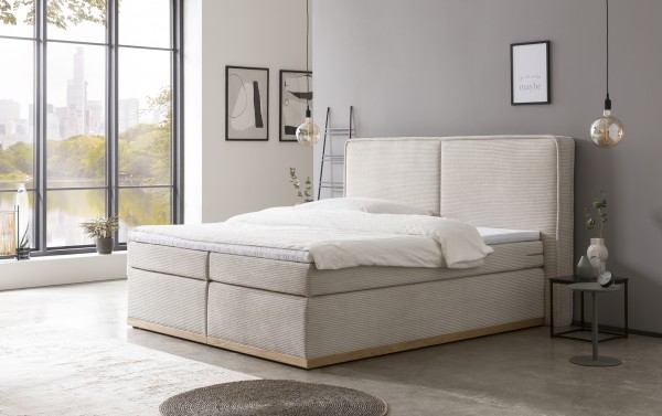 Boxspringbett "Sherwood" 180/200 x 200 cm Liegefläche hellbeige Cord Webvelours