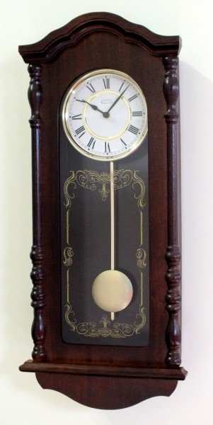 Wanduhr mit Pendel "Derbyshire", Uhr, Wanduhr, Pendeluhr,Buche, Küche, Wohnzimmer, Diele/Flur, 62x27 cm, in Nussbaum