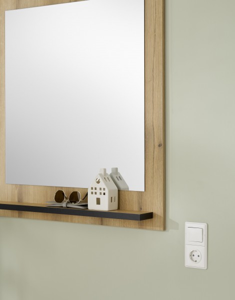 Wandspiegel „Elvara“ – Spiegel mit Ablageboden, Eiche Evoke & Anthrazit, 79 cm