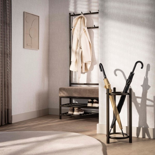 Schirmständer „Ravo“ – rund, Bronze &amp; Travertin (30 × 60 cm)