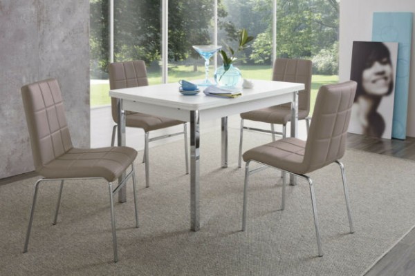 Tischgruppe Set "Morgan Island II" 4 Stühle Sandbraun/ Tisch weiss Esstisch-Set Küchentisch