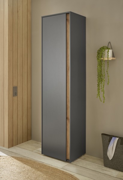 Garderobenschrank "Style" mit 1 Tür. Innen 9 Böden,  Anthrazit, Wotan Eiche Dekor