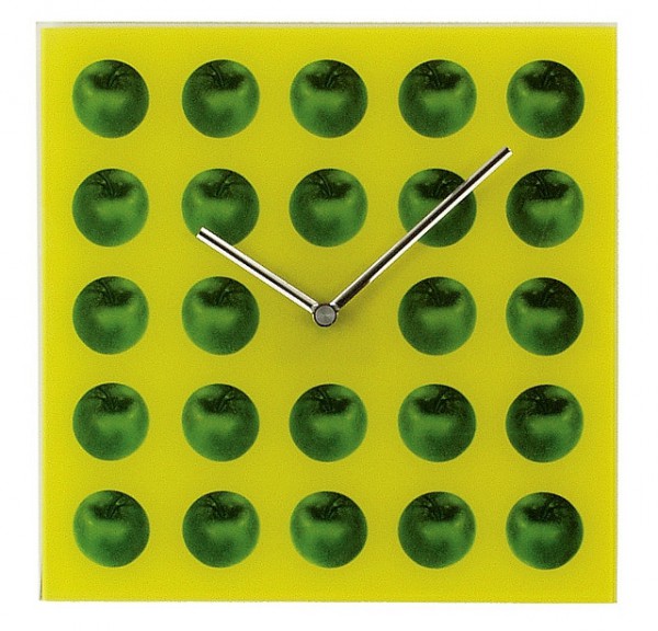 Wanduhr Quartz Wanduhr "Apfel" Glas, Küche, Wohnzimmer, Diele/Flur, 30x30 cm, in Grün