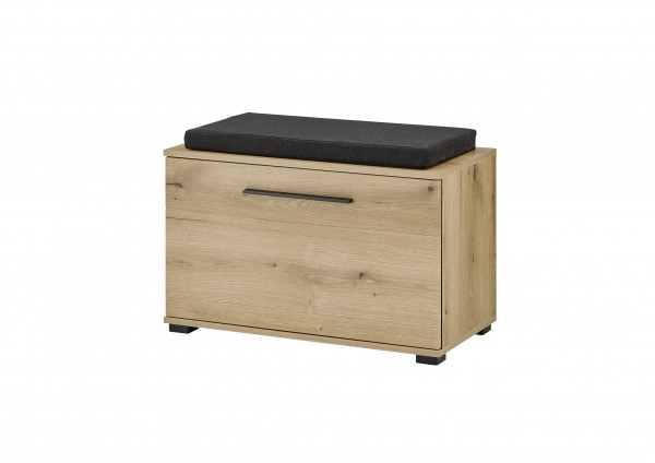 Garderobenbank „Elina“ – Moderne Sitzbank mit Stauraum & Sitzkissen, Eiche Evoke & Anthrazit, 80 cm