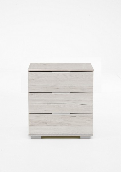 Nachtschrank "Olga 2" 2er Set Nachtkonsole Weißeiche NB (3 Schubkästen) 52x58x38cm Beistellschrank