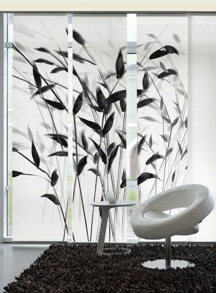 3-teiliger Flächen-Schiebevorhang Emotion Textiles Gras 3D black 180 x 260 cm