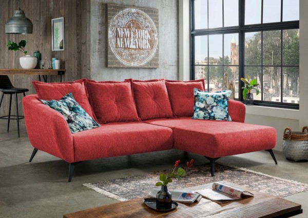 Ecksofa "Mary" rot Blume 277 x 80/94 x 162 cm (B/H/T) 100% Polyester Metallbeine