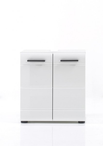 Waschbeckenunterschrank "Lutz", weiß/weiß Hochglanz, Badschrank, 60 x 56 x 31 cm
