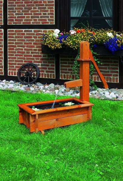 Holztrog "Marietta II" honigbraun imprägniert eckig 45x45x95cm Wasserspiel Gartendekoration