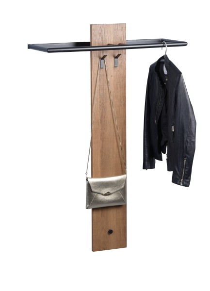 Garderobe "Silea" 80x120x25cm Eiche braun Dekor Metallstange schwarz Kleiderstange