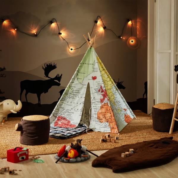 Tipizelt "Globus I" bunt aus Baumwolle + Holz 120x120x160cm Kinderzelt Zelt