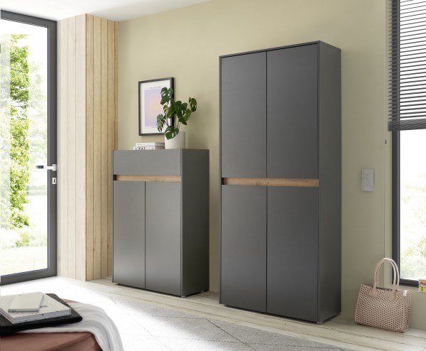 Schuhschrank-Set Boston Wotan Eiche Holzdekor Anthrazit 170x195x40cm