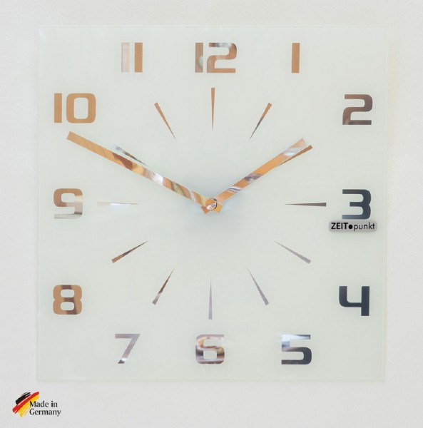 Quartz Wanduhr "Venedig White" aus Glas, weiß, 33 x 33 cm