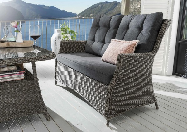 Sofa Loungesofa &quot;Sally&quot; Rattan vintage grau inkl. Polster anthrazit