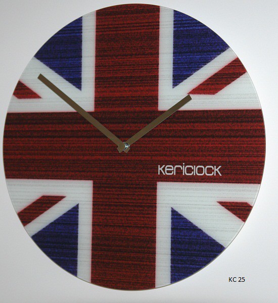 Quartz Wanduhr "Briish Style" aus Glas mit Englandflagge, Ø 40 cm