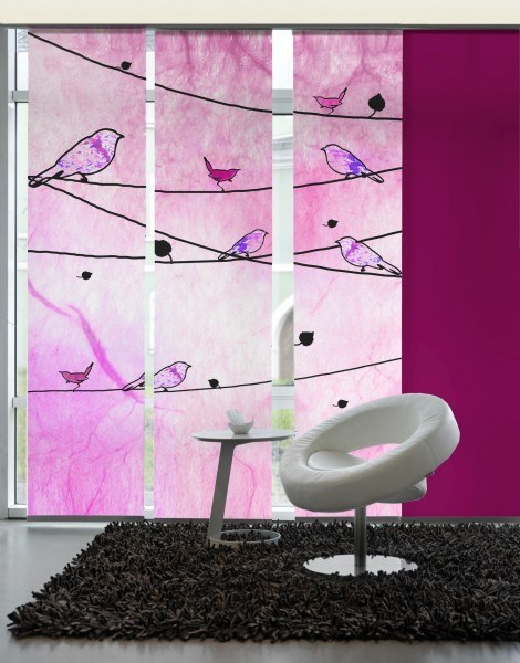 3-teiliger Flächen-Schiebevorhang Emotion Textiles crazy birds pink 180 x 260 cm
