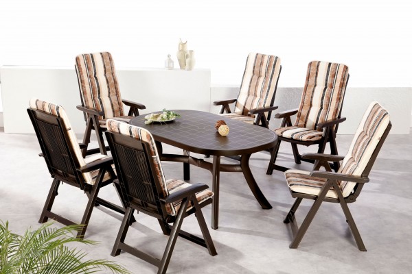 Gartengruppe "Vivi" 13-tlg. braun Tisch oval 6xKlappsessel inkl. Auflage Essgruppe Gartenset