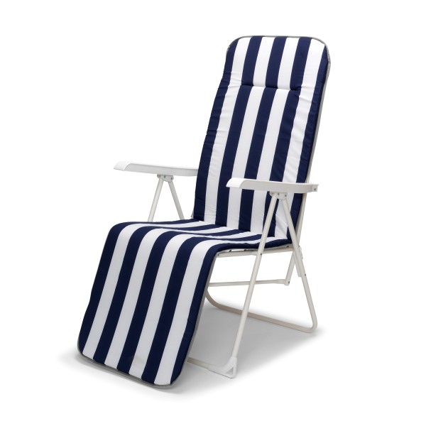 Camping Relaxsessel „Chiemsee“ – ideal für Outdoor, Garten & Reisen in Weiß - Blau