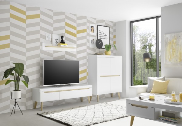 Kombination 3er Set "Lumira" - Highboard, Lowboard, Wandboard, Scandi Oak Dekor