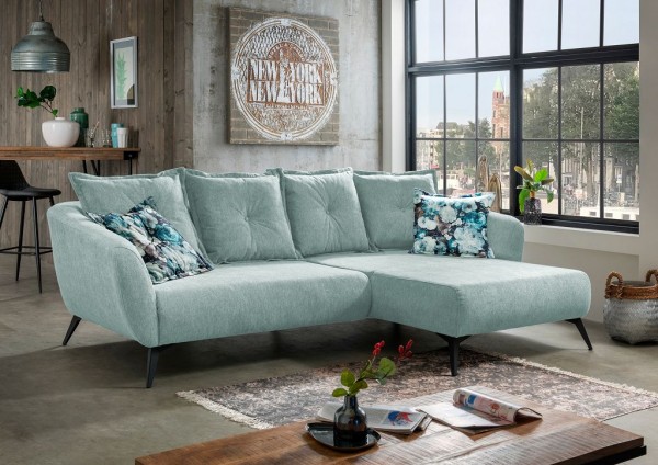 Ecksofa "Mary" Blau Blume 277 x 80/94 x 162 cm (B/H/T) 100% Polyester Metallbeine