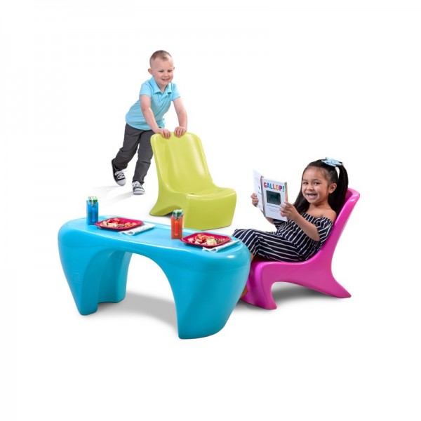 3-teiliges Set Kindertisch "Milli" Kunststoff bunt Tisch 33x92x38cm Stuhl 33x34x53cm
