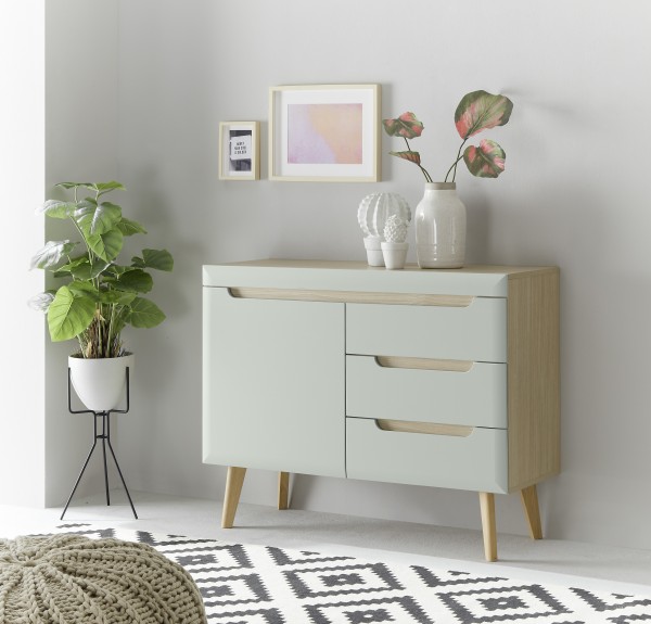 Sideboard "Lumira"  - Scandi Oak Dekor & Pistaccio Mat, 107/ 83/ 40