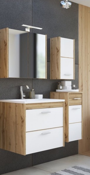 Badmöbelset "Brisbane II" Weiß Oak Votan Dekor 5-teilig, Badezimmerset, Badezimmer modern