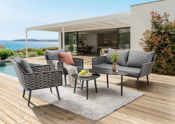 Sofaset "Jolanda", anthrazit, inkl. Polster, 5er-Set, Gartenmöbel, Balkonmöbel, Sitzmöbel, Garten, Möbel, Gartensofa, Balkonsofa, Balkon