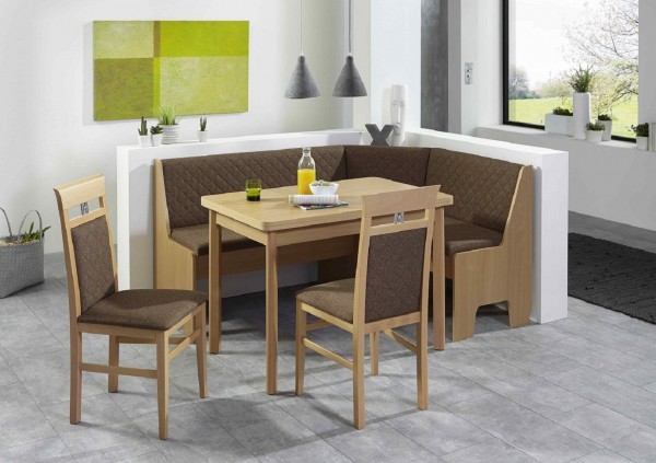 Eckbankgruppe "Timber II", Buche Natur Dekor, Camelbraun, 4-teilig