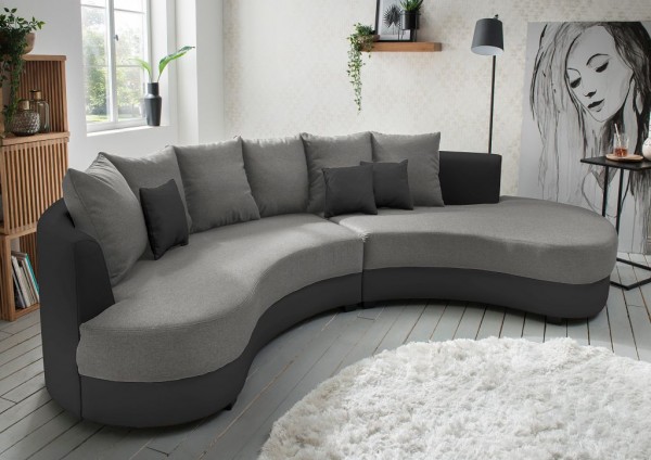 Nierensofa "Madeleine" dunkelgrau anthrazit 306 x 74 x 183 cm (B/H/T) Sofa mit Zierkissen