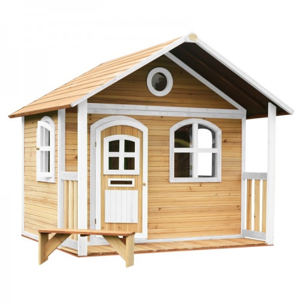 Holzspielhaus "Maine" 191x202x180cm aus hemlock Holz in braun-weiß mit Veranda
