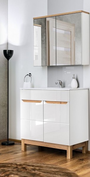 Badmöbelset "Perth III" Weiß Oak Votan Dekor 2-teilig, Badezimmerset, Badezimmer modern