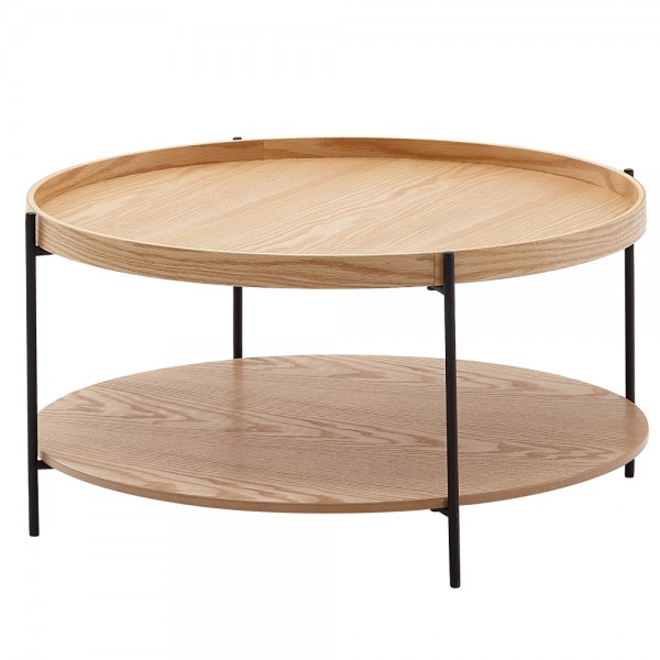 Beistelltisch "Echo" rund 78x78x40cm Holz/Metall Eiche Tisch Sofatisch Wohnzimmertisch Kaffeetisch