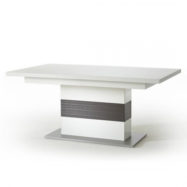 Säulenesstisch "Bindian" Tisch ausziehbar weiss Melamin/ Absetz. grau geölt 180(280)x77x100cm
