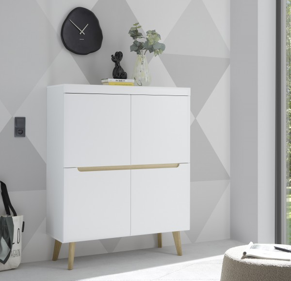 Highboard "Lumira" - Scandi Oak Dekor & Weiß Melamin/Matt, 107/ 134/ 40