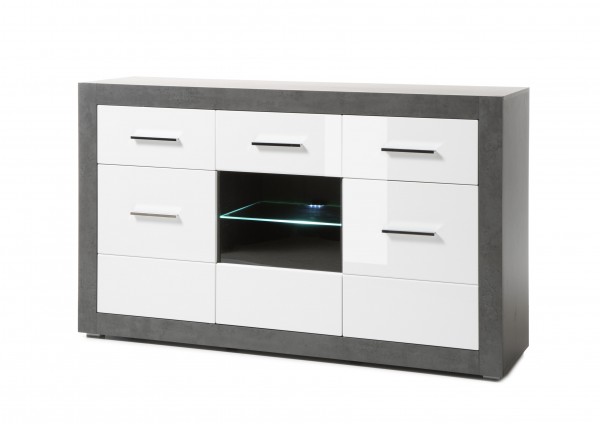 Sideboard "Tolero", Dark Concret/weiß Hochglanz, 164 x 97 x 42 cm, Wohnzimmer, Schrank