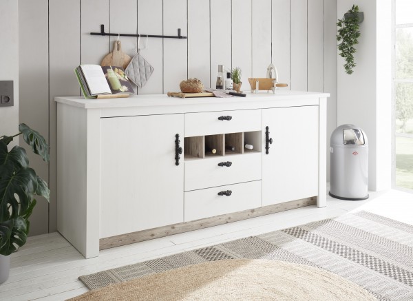 Sideboard &quot;Kiruna II&quot; Anderson white Pine Oslo Pine 202x92x60cm Spülenschrank