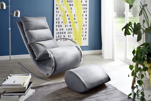 Relax Sessel "Favio" mit Fußstütze grau Webstoff Gestell verchromt 67x111x102cm Sessel