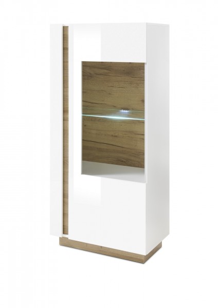 Vitrine "Fresh II" weiß Hochglanz Grandson Oak Dekor 72x154x40cm Wohnvitrine