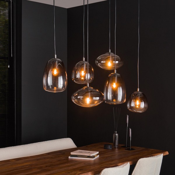 Hängelampe "Olivia", 3+3 L, modern, aus Glas und Metall, Wohnzimmer, Esszimmer