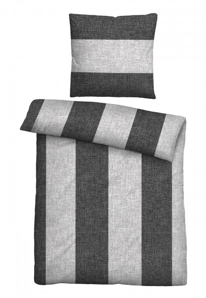 Biberna Feinbiber Bettwäsche Längsbalken titanium 135x200cm + 80x80cm