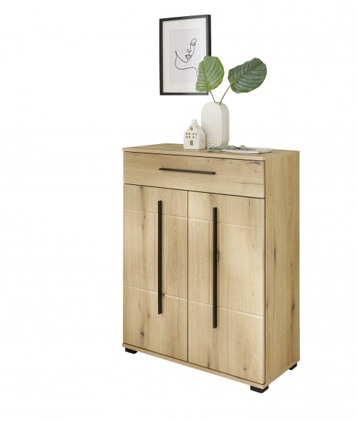 Garderobenbank „Elina“ – Moderne Sitzbank mit Stauraum & Sitzkissen, Eiche Evoke & Anthrazit, 80 cm