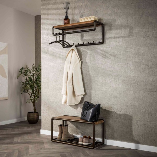 Garderobenständer „Ravo“ Metall in Bronzeoptik mit Hutablage, 8 Haken, Driftbraun (80 × 35 × 33 cm)
